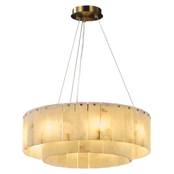 10-Light White Alabaster Chandelier, Modern Round Chandelier for Dining Room, Living Room, Kitchen Island