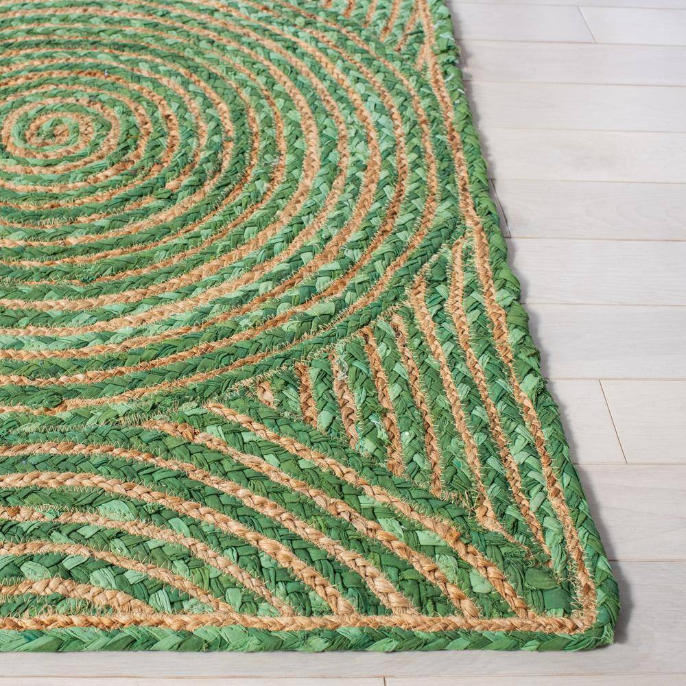 Handmade Green and Natural Geometric Jute Area Rug, 3' x 5'