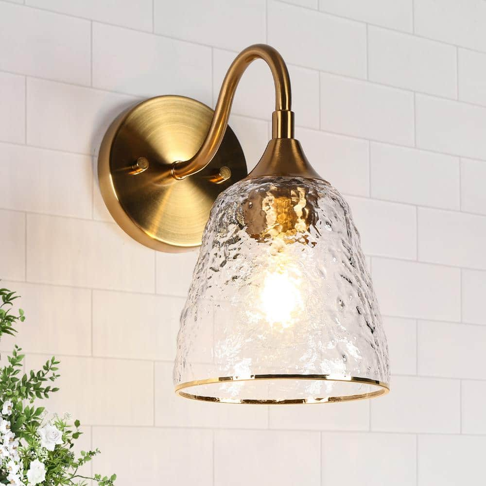 LNC Modern Plated Brass Damp-rated Bell Bedroom Wall Sconce 1-Light ...