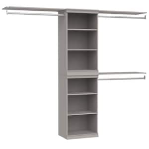 Modular Storage 73.38 in. - 93.43 in. W Smoky Taupe Reach-In Tower Wall Mount 8-Shelf Wood Closet System