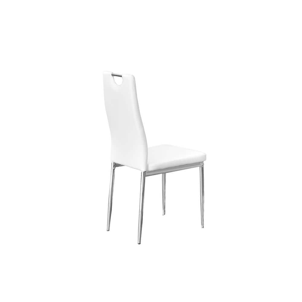 High-Back White Faux Leather Parsons Side Chair with Chrome Base