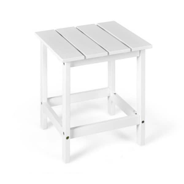 Clihome 15 in. Patio Square Wooden Outdoor Slat End Table Side Coffee Table in White for Garden