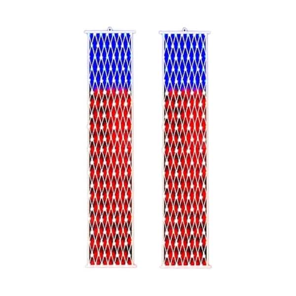 Justincity 77.9 x 10.6 inch Large Patriotic American Flag Banners, Flag Lights 320 LED Red White Blue Lights 8 Modes Timer (2-Pack)