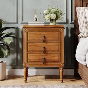 Fenley Brown 3-Drawer 19.69 in. W Nightstand, Wood Bedside Table with Drawers, End Table with Metal Handle for Bedroom