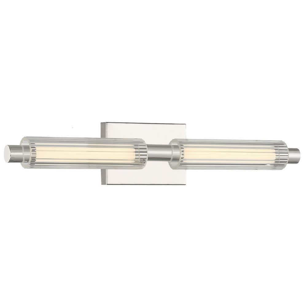 Double Barrel 22.5 in. 2-Light Polished Nickel LED Vanity Light with Clear Ribbed Glass Shades -  George Kovacs, P5332-613-L