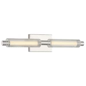 Double Barrel 22.5 in. 2-Light Polished Nickel LED Vanity Light with Clear Ribbed Glass Shades