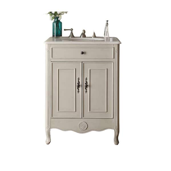Benton Collection Daleville 26 in. W x 21 in. D x 35 in. H Bathroom Vanity in Distressed Gray with White Marble Top