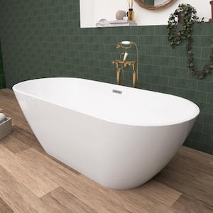 63 in. x 28.8 in. Acrylic Soaking Tub Flatbottom Free Standing Bathtub Chrome Anti-Clogging Drain in Glossy White