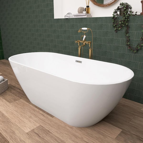 Zeafive 63 in. x 28.8 in. Acrylic Soaking Tub Flatbottom Free Standing Bathtub Chrome Anti-Clogging Drain in Glossy White