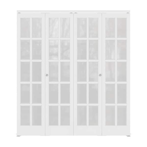 ARK DESIGN 72 in. x 80 in. 10-Lite Frosted Glass Solid Core White Finished Glass Interior Closet Bi-Fold Door with Hardware