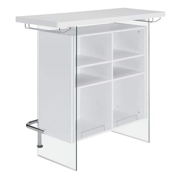 AMARILLO WHITE MODERN TEMPERED GLASS BAR UNIT