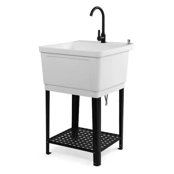 23.6 in. D x 23.6 in. W Freestanding Laundry/Utility Sink in White with Faucet