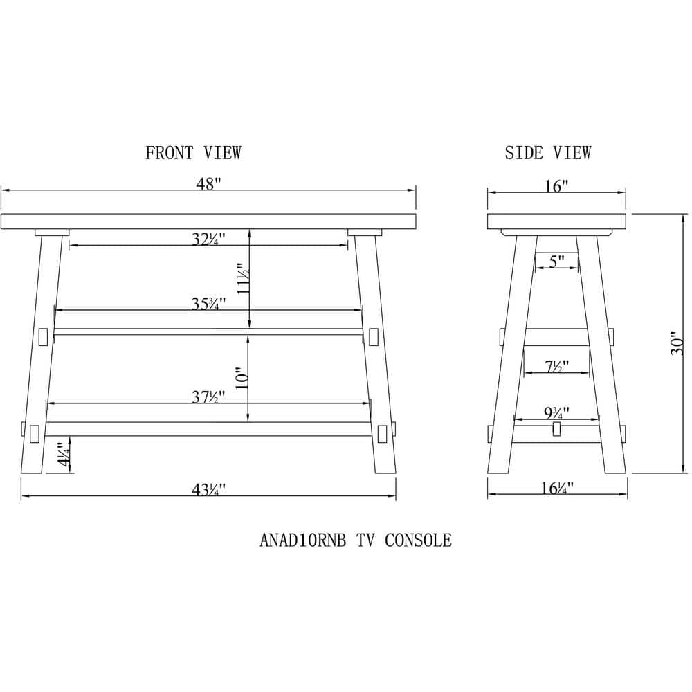 Adam 51'' Distressed Black Solid Wood Console Table with Shelf