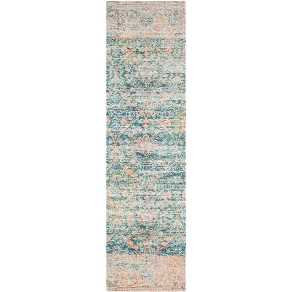 SAFAVIEH Saffron Turquoise/Peach 2 ft. x 6 ft. Distressed Floral Runner Rug