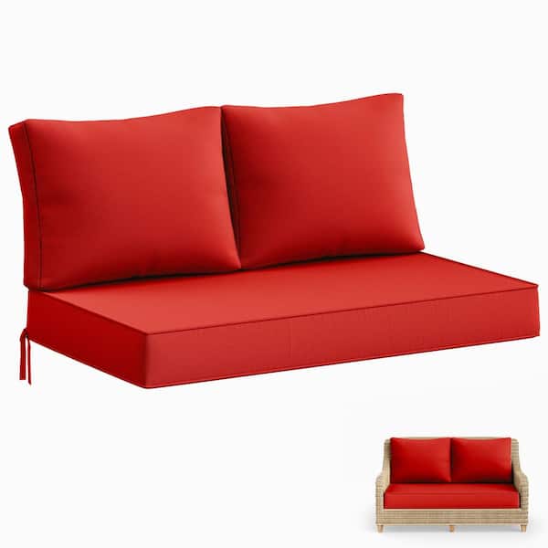 Kimunuk 46 in. x 26 in. x 5 in. Outdoor Patio Replacement Loveseat Sofa Cushion Set with Backrest Red