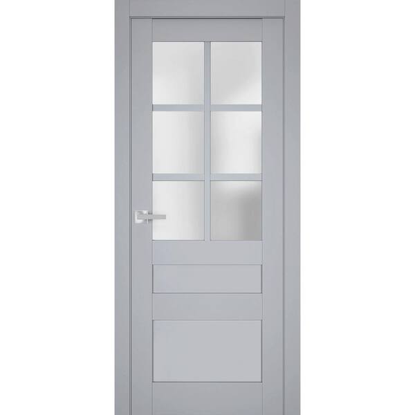 Sartodoors 7339 18 in. x 84 in. Right-Hand/Inswing Solid Frosted Glass Matte Grey Single Prehung Interior Door with Hardware