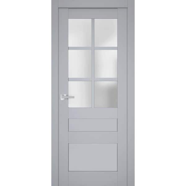Sartodoors 7339 32 in. x 80 in. Right-Hand/Inswing Solid Frosted Glass Matte Grey Single Prehung Interior Door with Hardware