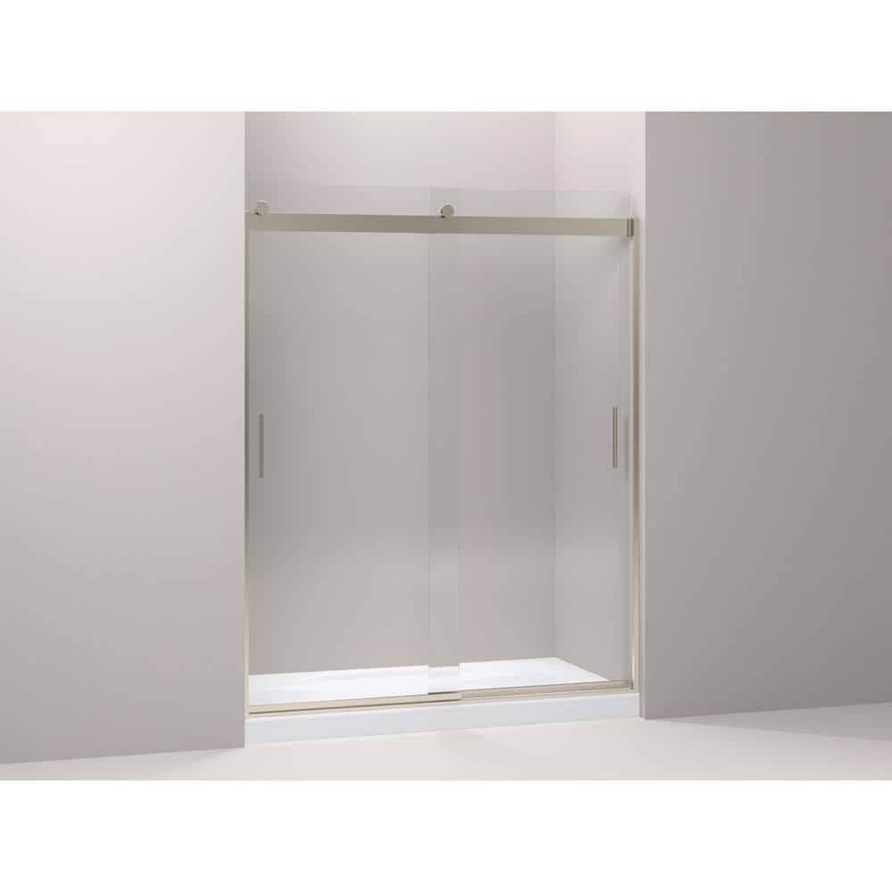 Levity 74" Frameless Sliding Shower Door in Clear Glass with Anodized Brushed Bronze Frame