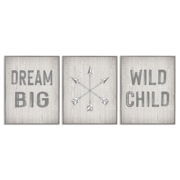 Stupell Industries Dream Big Boho Arrows by Ashley Calhoun 3 Pieces Gray Framed Typography Giclee Art Print 20 in. x 16 in.