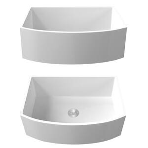 White Apron-Front Ceramic 30 in. Single Bowl Farmhouse Apron Kitchen Sink with Grid and Strainer