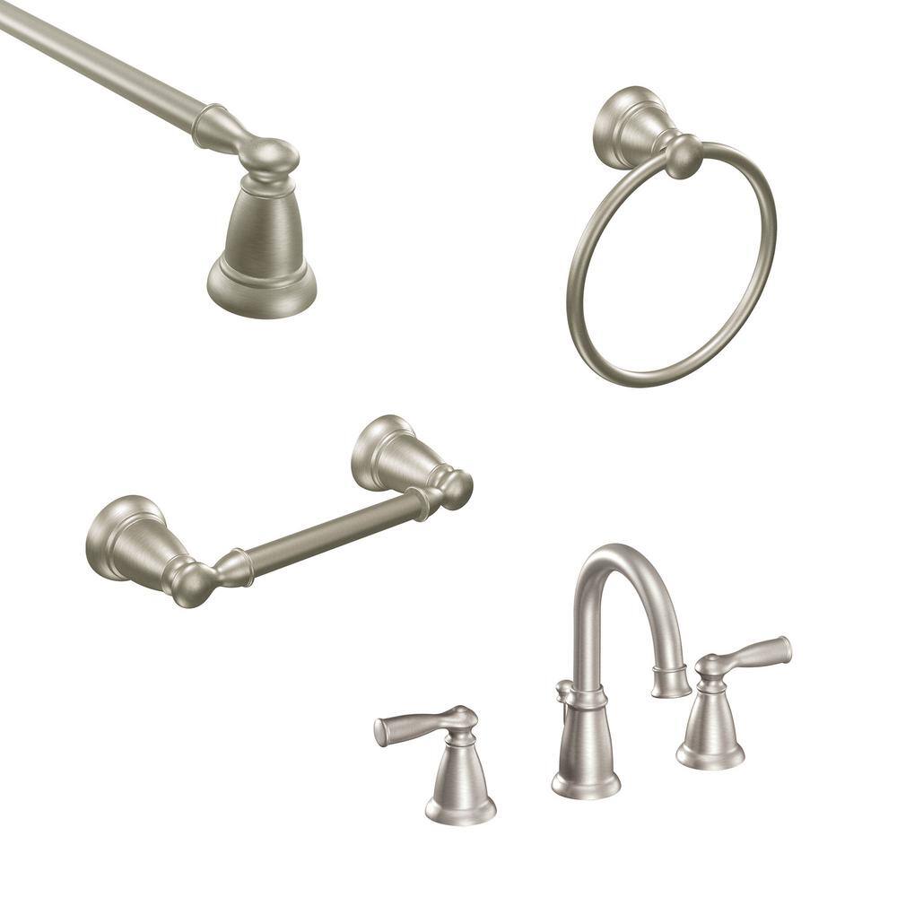 Moen Banbury 8 In Widespread 2 Handle Bath Faucet With 3 Piece Hardware Set In Spot Resist Brushed Nickel 24 In Towel Bar 84924sn 8w3pc24 The Home Depot