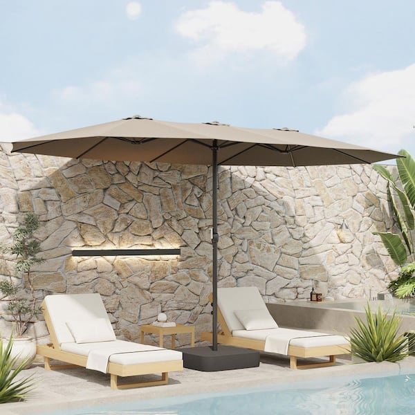 15 ft. Large Market Double Side Umbrella Outdoor Patio Umbrella with Base Crank Handle for Poolside Lawn Garden in Beige