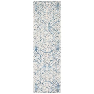 Blossom Blue/Ivory 2 ft. x 12 ft. Floral Damask Geometric Runner Rug