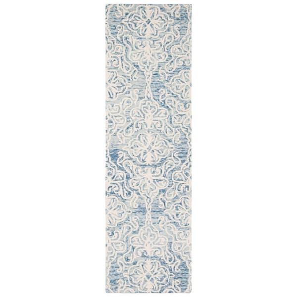 SAFAVIEH Blossom Blue/Ivory 2 ft. x 12 ft. Floral Damask Geometric Runner Rug