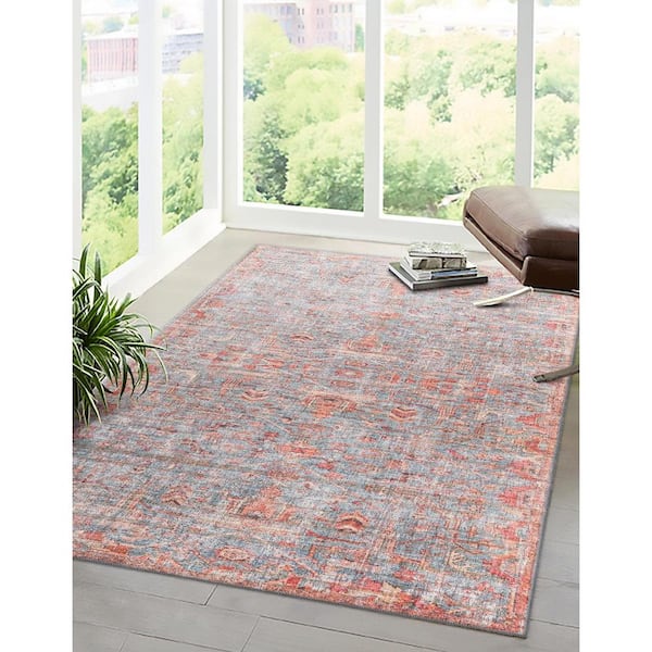 Nostalgia Olivia Antique Blue 7 ft. x 10 ft. Machine Washable Area Rug