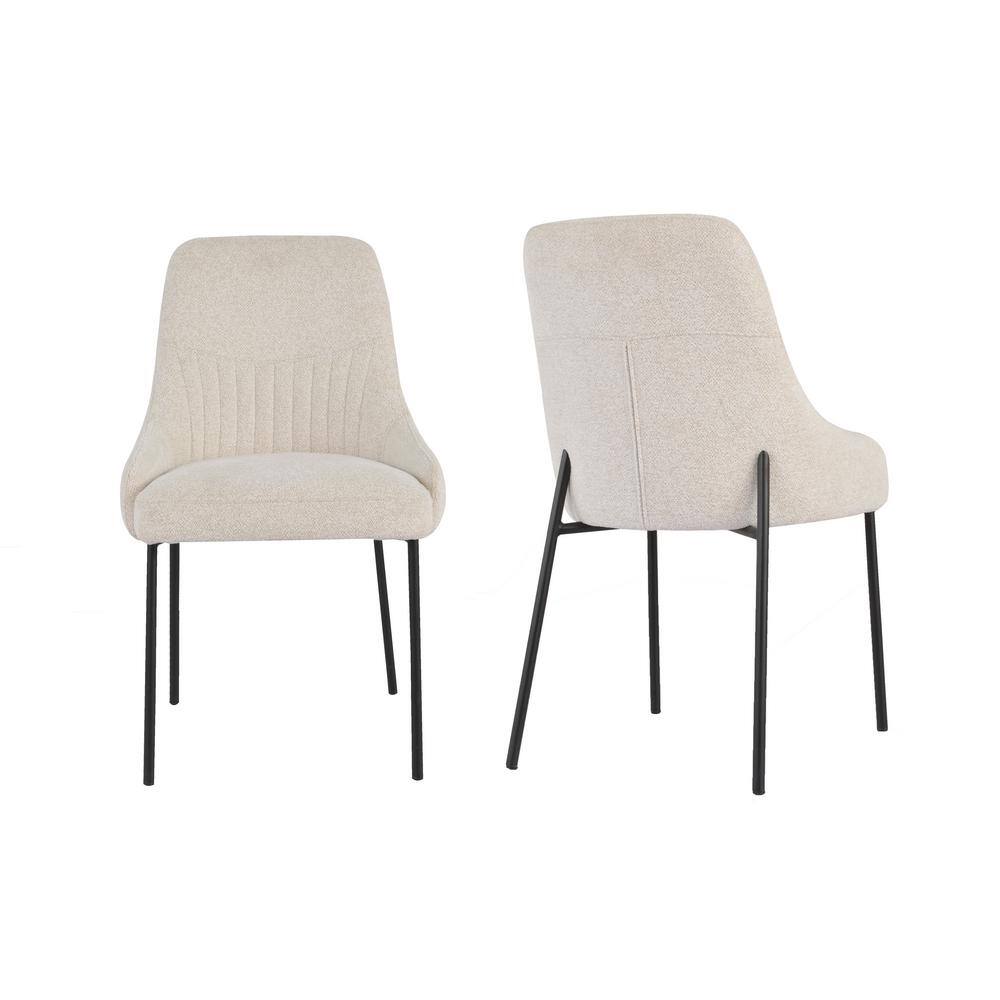 Beige Boucle Upholstered Metal Frame Side Chairs, Set of 2