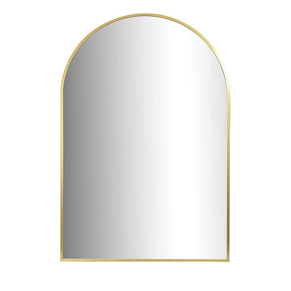 Modern 24 in. W x 36 in. H Arched Framed Wall Bathroom Vanity Mirror in Gol
