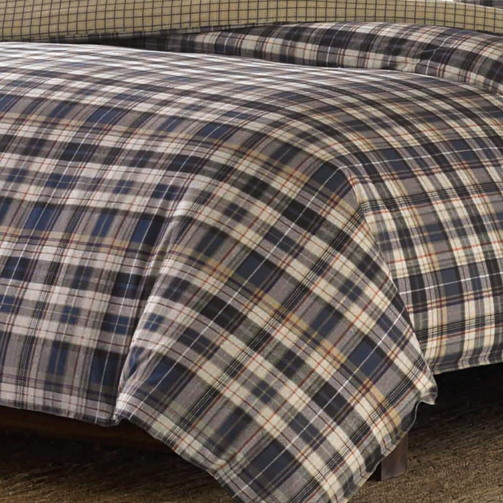 Indigo Plaid Cotton Flannel Full/Queen Duvet Cover Set