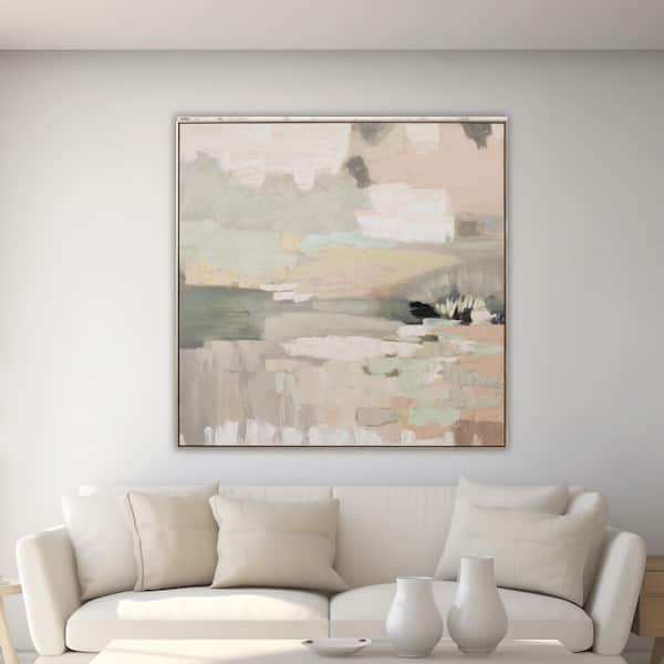 Tan/Green Framed Harmony Handpainted Canvas Art Print 40 in. x 40 in.