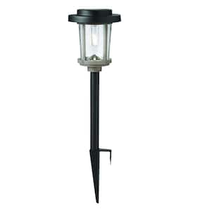 Brookhaven Solar 2-Tone Black and Gray LED Path Light 20 Lumens, Seedy Glass Lens Vintage Bulb (1-Pack)