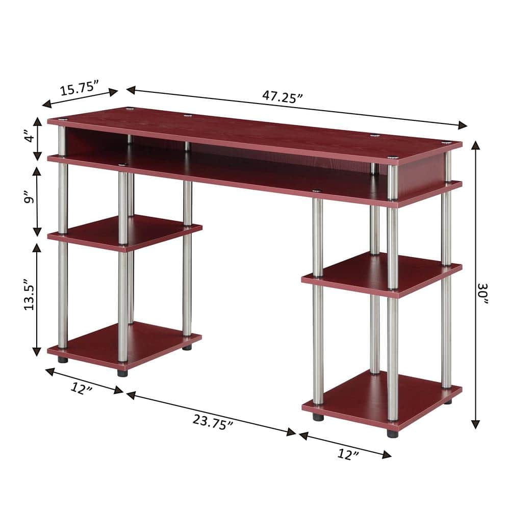 Dark Cranberry Red Wood Student Desk with Shelves