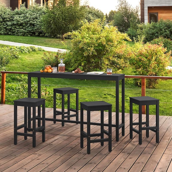 cozyman 63 in. Black Solid Wood Counter Height Pub Table Set with Bar Stools Dining Set Counter Indoor Outdoor Furniture 5-Piece