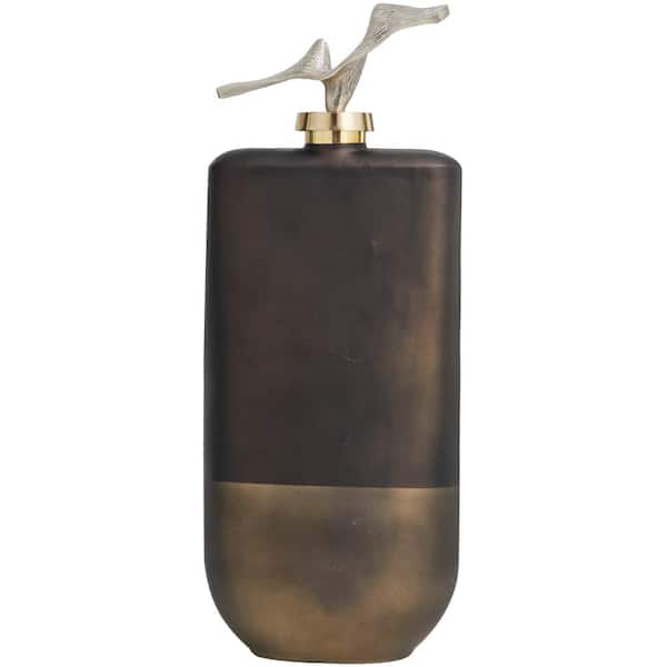 Litton Lane Bronze Glass Abstract Colorblock Decorative Jars with Gold Accents and Silver Wave Designed Top