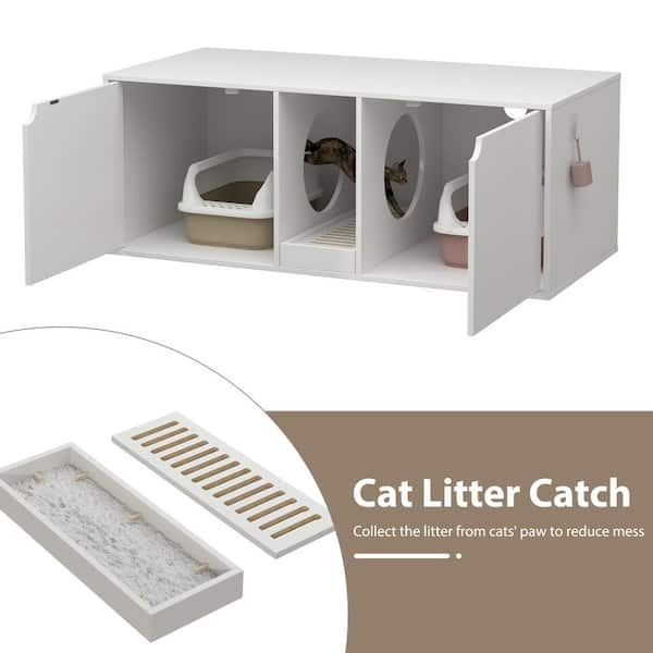 WIAWG 6 in 1 White Cat Hidden Litter Box with Drawer and Shelves, Wood Cat  Litter Box Enclosure Furniture with Litter Catcher Y-THD-180113-02 - The  Home Depot