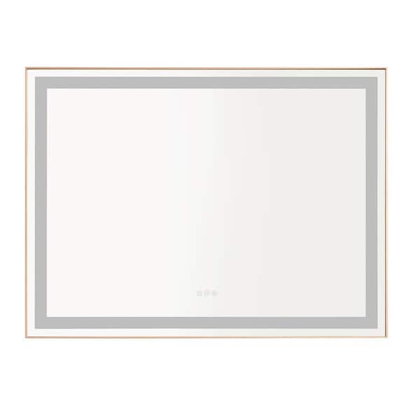 Andrea 36 in. W x 48 in. H Large Rectangular Metal Framed Dimmable Anti-Fog Wall Mount LED Light Bathroom Vanity Mirror in Gold