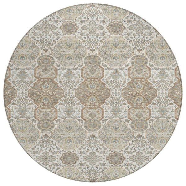 Chantille Machine Washable Indoor/Outdoor Abstract ACN2483 Ivory 8 ft. x 8 ft. Round Rug