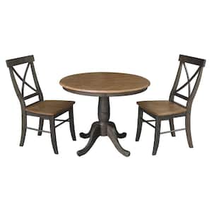 Hampton 3-Piece 36 in. Hickory/Coal Round Solid Wood Dining Set with X-Back Chairs