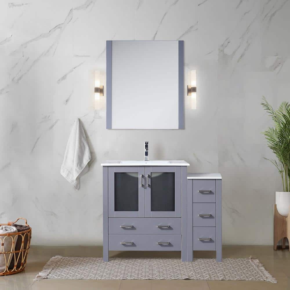 Volez 42 in W x 18.25 in D Dark Grey Bath Vanity with Side Cabinet, Faucet Set, White Ceramic Top, and 28 in Mirror price history on PriceWatchPro