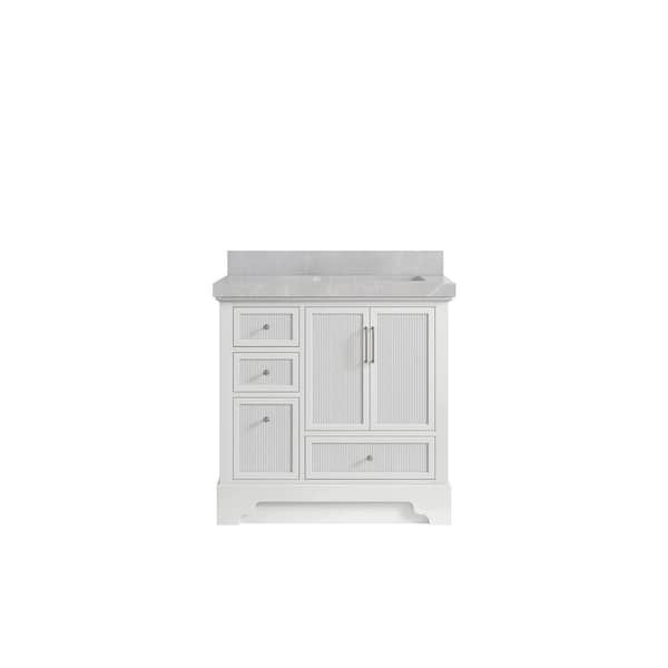 Willow Collections Alys 36 in. W x 22 in. D x 36 in. H Right Offset Sink Bath Vanity in White with 2 in. Pearl Gray Quartz Top