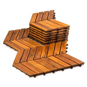 12 in. x 12 in. Geometric Acacia Wood Interlocking Flooring Tiles Striped Pattern Brown (30-Pack)