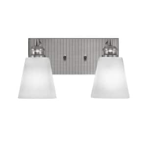 Albany 13.5 in. 2-Light Brushed Nickel Vanity Light with Square White Muslin Glass Shades