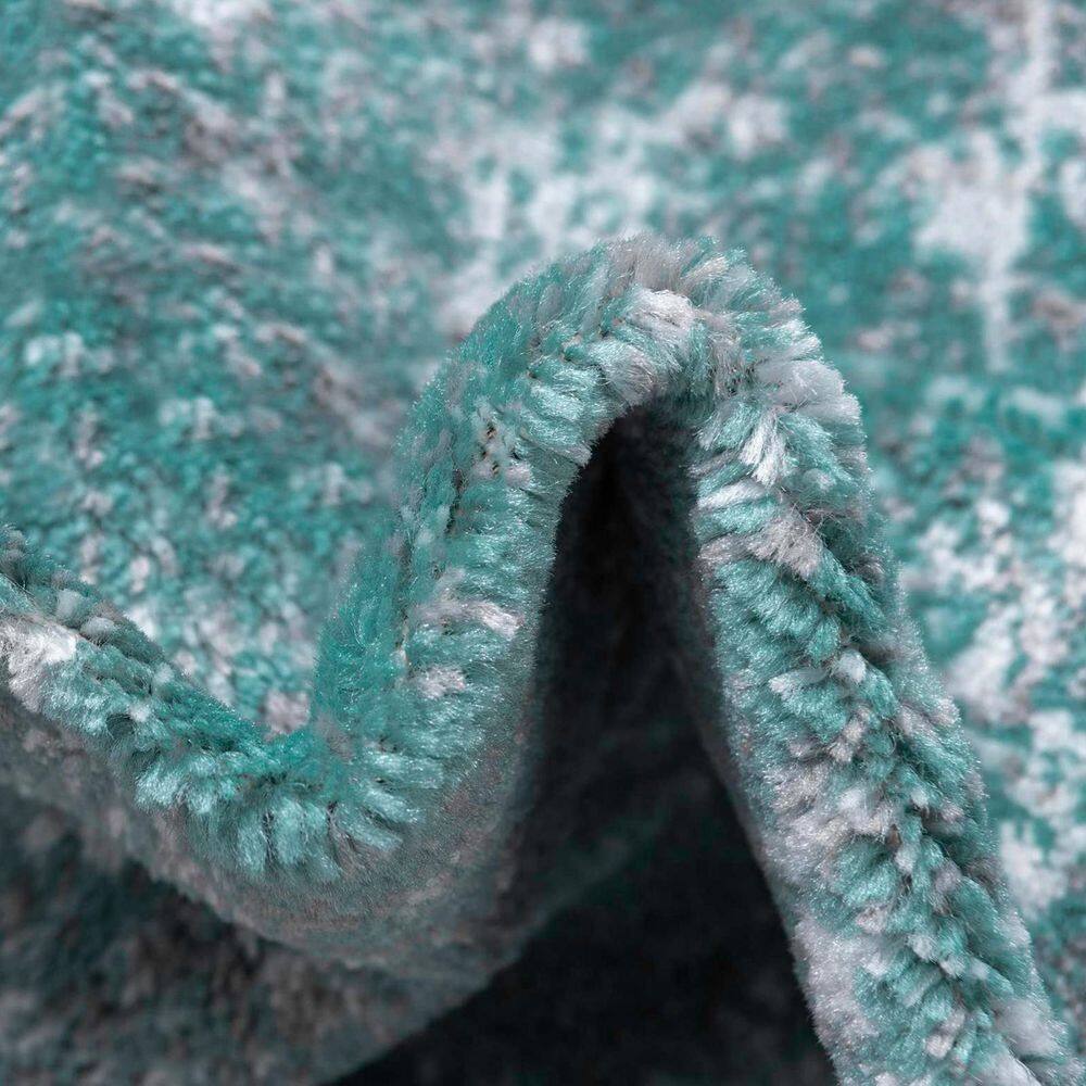 Turquoise Floral Motif Synthetic Indoor Area Rug
