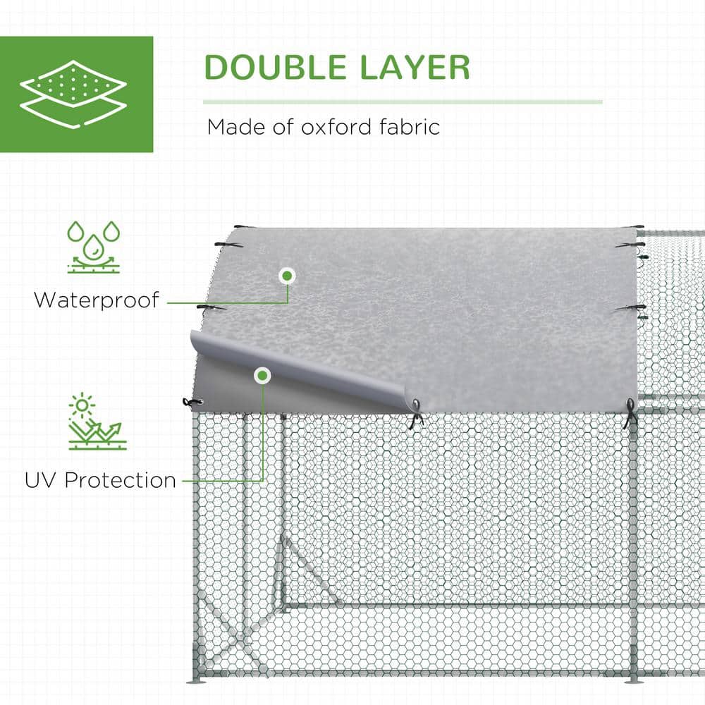 Large Silver Metal Walk-In Chicken Coop with UV-Resistant Cover