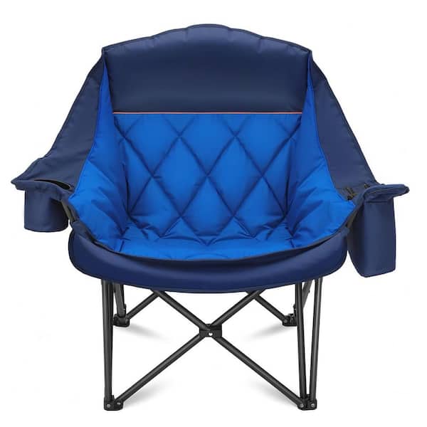Metal Frame Lawn Chair with Side Pocket, Cup Holder and Cooler Bag, Suitable for Outdoor Sports, Garden, Lawn, Blue