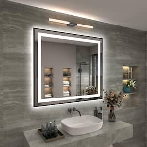 32 in. W x 36 in. H Rectangular Framed Front and Back LED Lighted Anti-Fog Wall Bathroom Vanity Mirror in Tempered Glass
