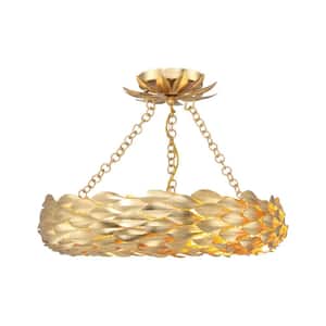 Broche 6-Light Antique Gold LED Semi Flush Mount